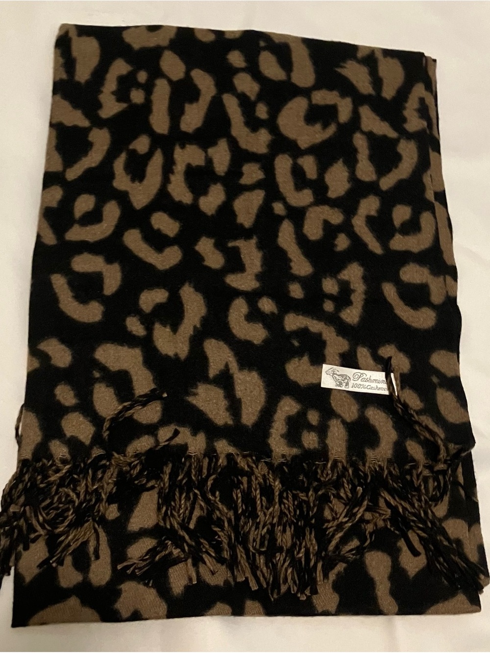 pashmina Leopard Print Wrap in Black & Brown